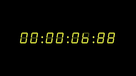 8 digits, 60 second Yellow digital clock counting up to 1 minute Stock Footage 311803046