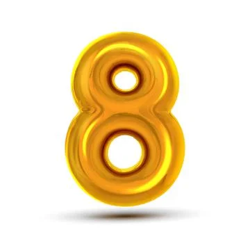 8 Eight Number Vector. Golden Yellow Metal Letter Figure. Digit 8. Numeric Stock Illustration