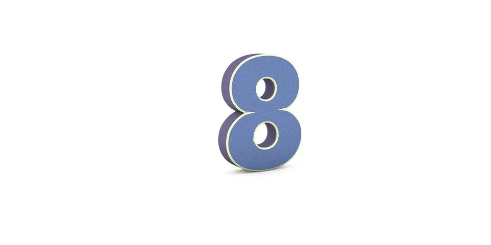 8 Eight written 3D text in white background Stock Illustration