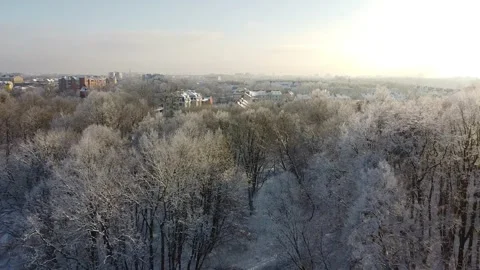 8 flight in winter, quadcopter, city in winter, no sun, flight over the city Stock Footage 265236964
