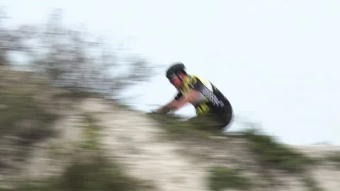 8 Fps Cyclist Rounds Advanced Hilltop Stock Footage 204048637
