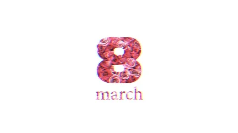 8 march background animation with flowers in color and black&amp;white. Bad TV Stock Footage 85600954