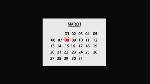 8 March Calendar Date Animated. 8 march Calendar icon. Stock Footage 301770783