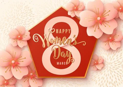 8 march celebration background design with light pink flowers. Happy womens day Stock Illustration