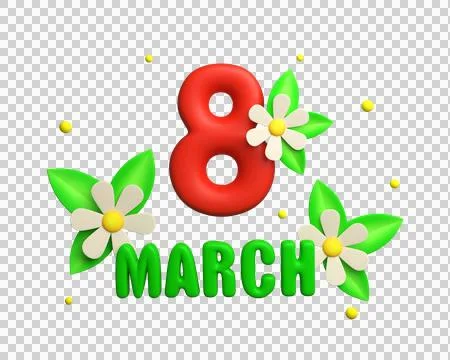 8 March greeting card template with 3d number eight Stock Illustration