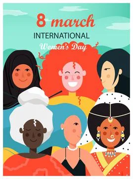 8 Of March Women S Day Poster With Woman Vector Stock Illustration