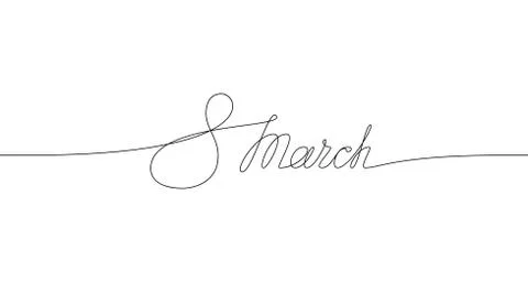 8 March. One line drawing of phrase. Calligraphy. Stock Illustration