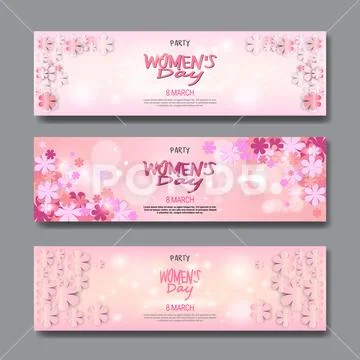 8 March, Happy Women`s Day Special Offer Banner with Hand Drawn