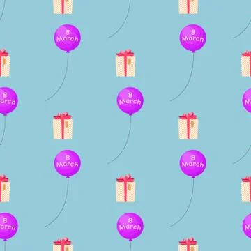 8 March Seamless Pattern with Gift Box Vector Illustrazione stock