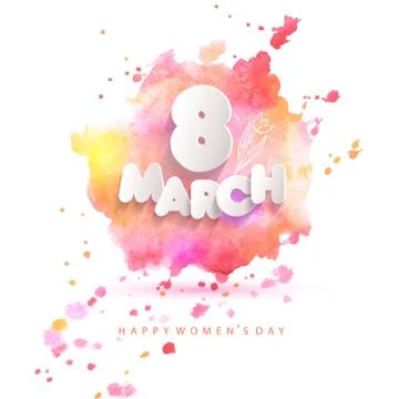 8 March vector card on pink watercolor background Stock Illustration