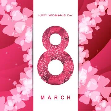 8 of March Woman's Day vector envelope on the gradient red background with .. Stock Illustration