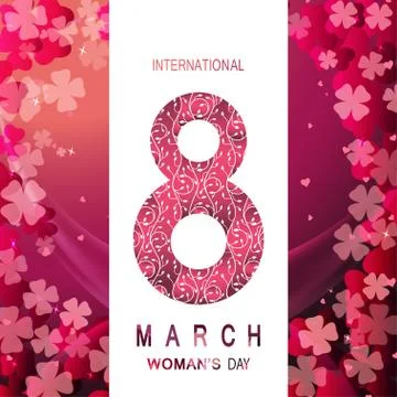 8 of March Woman's Day vector envelope on the gradient red background with .. Stock Illustration