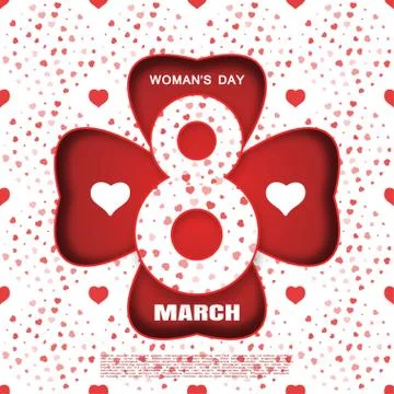 8 of March - Women's Day vector paper art with cutout in the form of clover l Stock Illustration