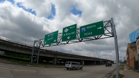 8 Mile Rd Flint Detroit Freeway Signs in Detroit, Michigan 4K Stock Footage