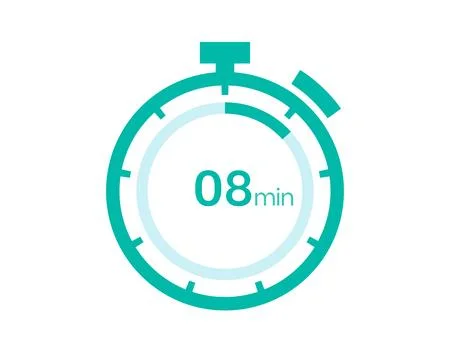 8 minutes timer icon, 8 min digital timer. Clock and watch, timer, countdown Stock Illustration