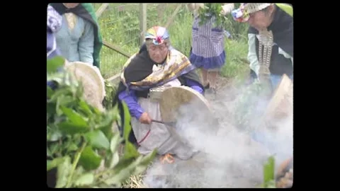8 mm format.Mapuches in a religious ceremony against the construction of airport Stock Footage 166654215