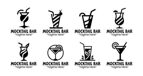 8 Mocktail Bar Logo Set Professional Non-Alcoholic Beverage Branding Collec.. Stock Illustration