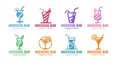 8 Mocktail Bar Logo Set Professional Non-Alcoholic Beverage Branding Collecti Stock Illustration