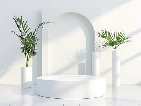 8. Modern 3D studio with abstract geometric podium, cylinder shapes in a mini Stock Photos