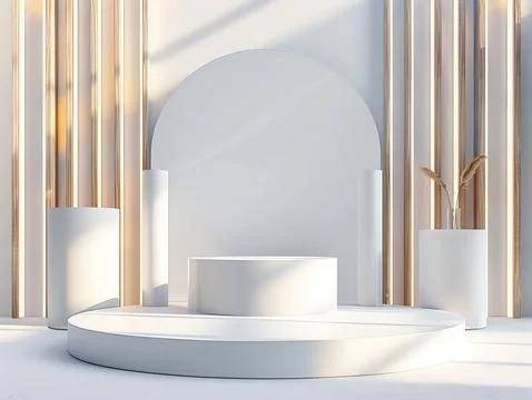 8. Modern 3D studio with abstract geometric podium, cylinder shapes in a mini Stock Photos