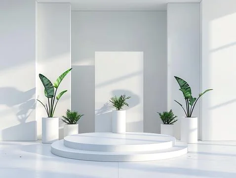 8. Modern 3D studio with abstract geometric podium, cylinder shapes in a mini Stock Photos