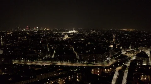 8 Night Drone View Of Milan Italy With Buildings Lights Video stock 129577230