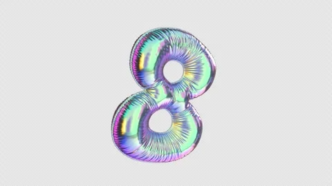 8 Number Balloon Iridescent Typefaces On Alpha Loop Video stock 302765796