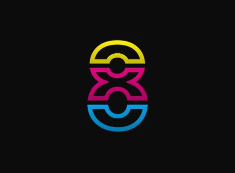 8 number logo, vector desing font .Dynamic cmyk split blue, pink, yellow colo Stock Illustration