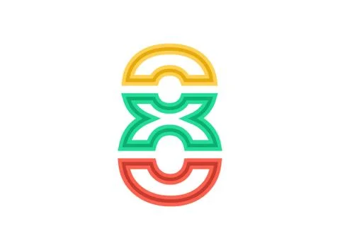 8 number logo, vector outline stroke font. Slice, cut design with red, green, Stock Illustration