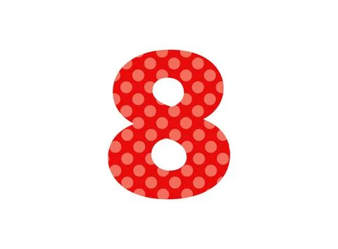 8 number red font made of polka dot pattern. Funny cute, children's ages desi Stock Illustration