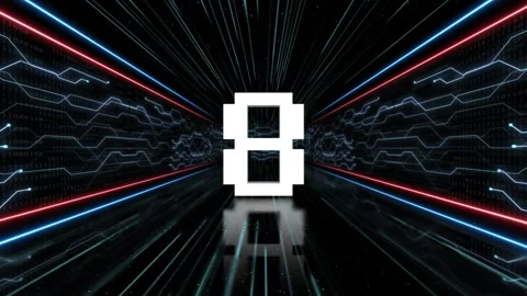8 Number in Tech Room Animation, Top Ten, on Alpha Channel, Loop Video stock 254458474