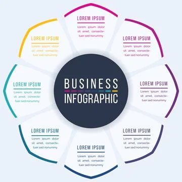 8 Options Infographic circle design 8 steps, objects, elements or options info Ilustração Stock