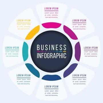 8 Options Infographic circle design 8 steps, objects, elements or options info 库存插图
