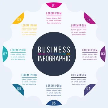 8 Options Infographic template 8 steps, objects, elements or options infographic Ilustração Stock