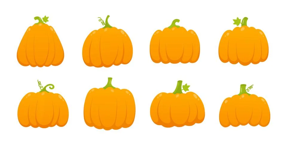 8 orange pumpkins set with leaf and gradient colors flat style design vector 스톡 일러스트