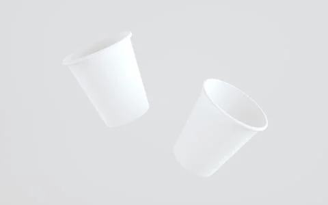8 oz. Paper Coffee Cup Mockup Without Lid - Two Floating Cups. 3D Illustratio Stock Illustration