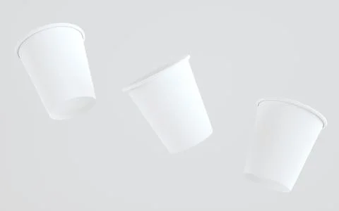 8 oz. Paper Coffee Cup Mockup Without Lid - Three Floating Cups. 3D Illustrat Stock Illustration