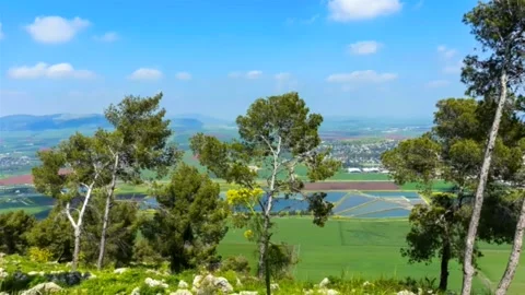 8	Panoramic view on a Beit Shean valley from mount Gilboa (Israel). Zoom in. HD Video stock 142506113