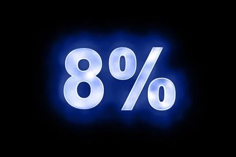 8 percent in glowing numerals on blue Stock Illustration