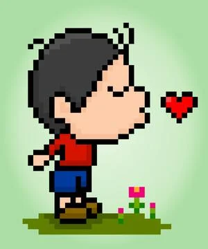 8 Pixel Bit A man wants to kiss. Illustration of human vector 스톡 일러스트