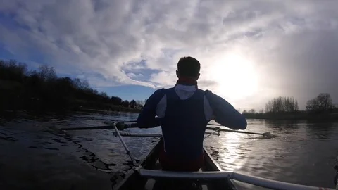 8+ Rowing Sunrise POV Gopro Full HD 60fps Stock Footage