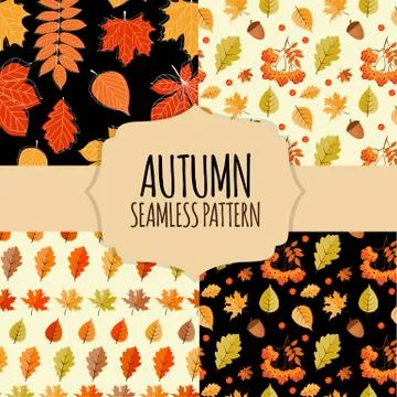 8 Seamless Pattern Collection Set Background with Falling Autumn Leaves. Illu Stock Illustration