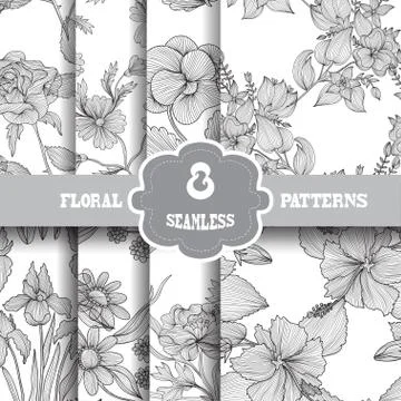 8 seamless patterns with flowers, for invitations, cards, scrapbooking, print Stock Illustration