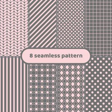 8 seamless patterns pink and grey pattern set, pattern pack Illustrazione stock