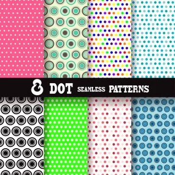 8 seamless patterns with polka dots. Scrapbooking, baby shower, print Stock Illustration