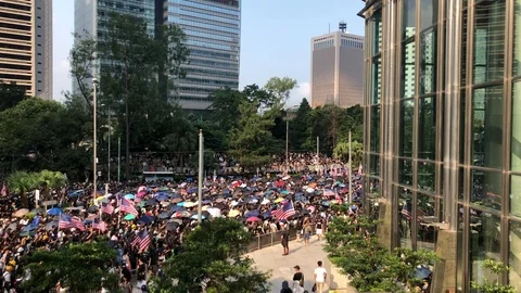 8 Sep 2019 Protesters outside Chater Garden, HK Human Rights and Democracy Act Stock Footage 115705601