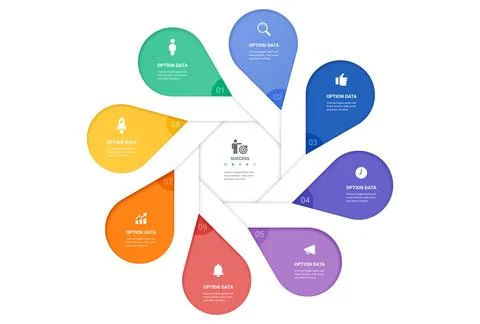 8 Step Circular Loop Infographic Template Background with Icons for Busines.. Stock Illustration