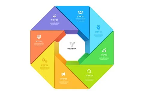 8 Step Circular Process 3D Infographic Template Background with Geometric W.. Stock Illustration