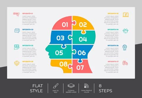8 steps of flat infographic vector design with puzzle concept for marketing.  스톡 일러스트