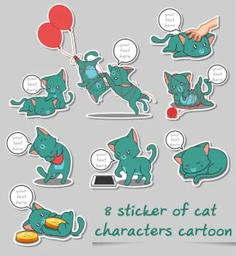 8 sticker of cat characters cartoon. Stock Illustration
